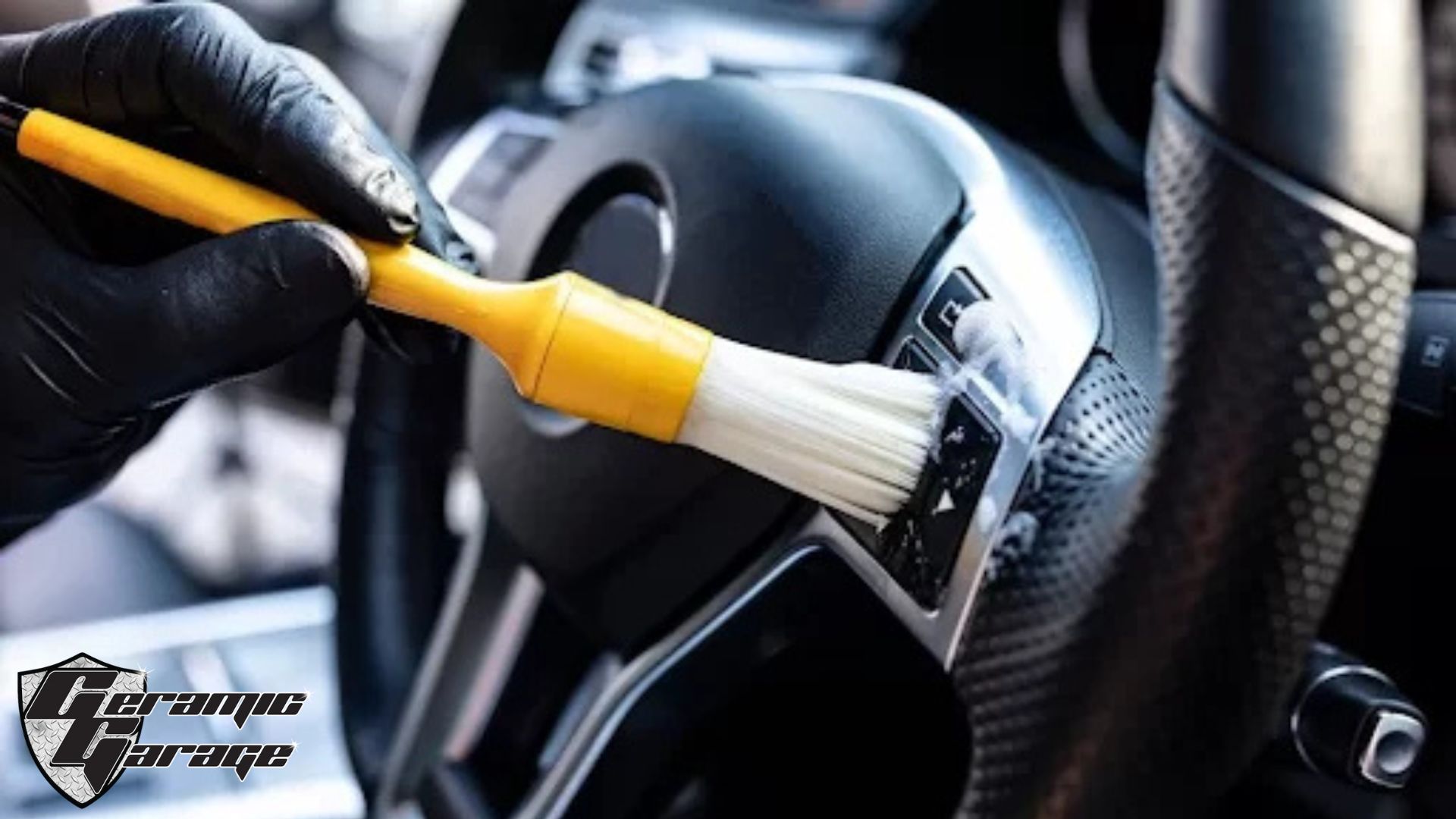 Close-up of professional car interior detailing at Ceramic Garage